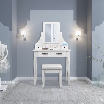 Meerveil Classic Coiffeuse, Blanc, avec un Grand Miroir et Tabouret, 2 tiroirs 5