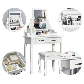 Meerveil Classic Coiffeuse, Blanc, avec un Grand Miroir et Tabouret, 2 tiroirs 7