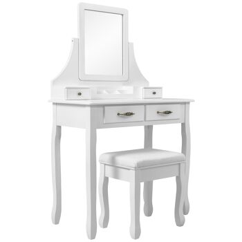 Meerveil Classic Coiffeuse, Blanc, avec un Grand Miroir et Tabouret, 2 tiroirs 2