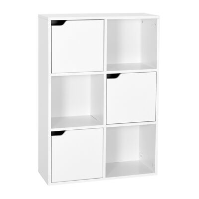 Meerveil Bookcase, White and Wood, Six Compartments with Three Doors - White