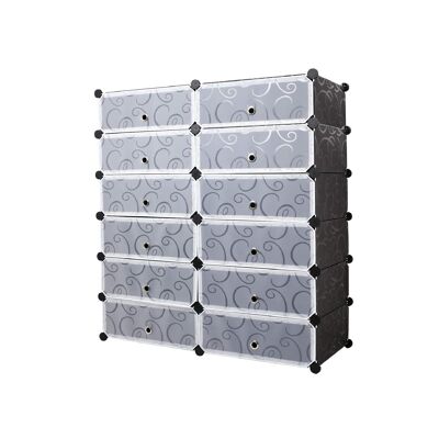 Meerveil DIY Multi-functional PP Shoe Rack, 12 Cubes, Black / White Color - Black
