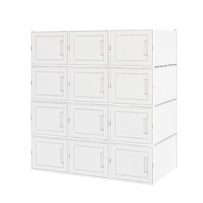 Meerveil Stackable and Transparent Shoe Box, 12 Cubes, White - L-White