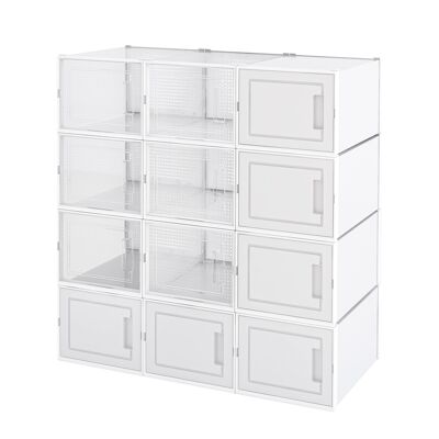 Meerveil Stackable Shoe Boxes,12 Cube Storage Unit, with Door, White