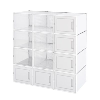 Meerveil Boîtes à chaussures empilables, unité de rangement 12 cubes, avec porte, blanc