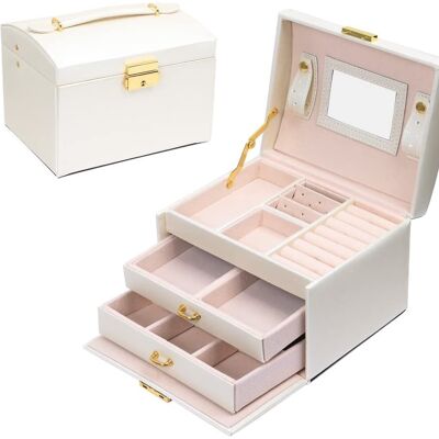 Meerveil Modern Jewellery Box, colore nero/bianco/rosa, ha divisori e un piccolo specchio - bianco