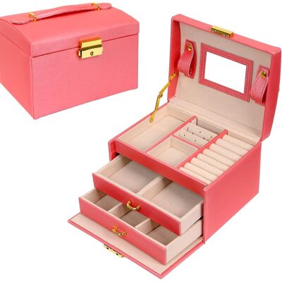 Meerveil Modern Jewellery Box, Black/White/Pink Color, Has Partitions and a Small Mirror - Pink