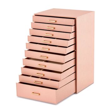 Boîte à bijoux Meerveil, couleur rose/noir/blanc, grand espace de rangement, tiroirs larges mobiles multiples - Rose 1