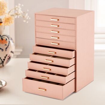Boîte à bijoux Meerveil, couleur rose/noir/blanc, grand espace de rangement, tiroirs larges mobiles multiples - Rose 2