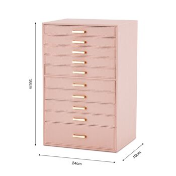 Boîte à bijoux Meerveil, couleur rose/noir/blanc, grand espace de rangement, tiroirs larges mobiles multiples - Rose 3