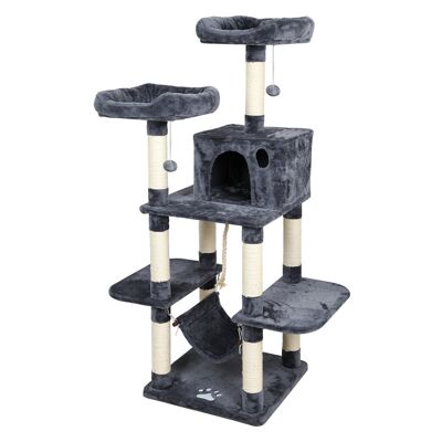 Meerveil Cat Scratching Tree, Middle Size, with Looking Platforms and Hammock - Dark Grey