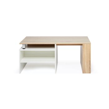 Table Basse Moderne en Bois Meerveil, Couleur Blanc et Chêne, Direction Réglable Extensible 6