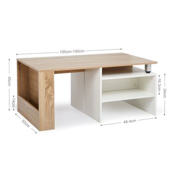 Table Basse Moderne en Bois Meerveil, Couleur Blanc et Chêne, Direction Réglable Extensible 9