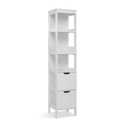 Meerveil Simple Bathroom Cabinet, White Color, The Upper Open Space, 2 Drawers