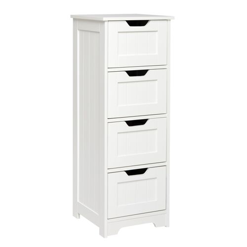 Meerveil Simple Bathroom Storage Cabinet, White, Single Raw and 4 Drawers