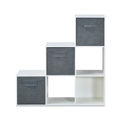 Libreria Meerveil 6 Cubi, Colore Bianco, Mobile Contenitore Trapezoidale