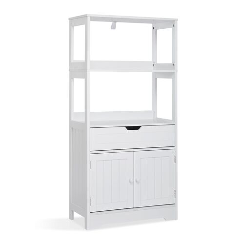 Meerveil Simple Bathroom Cabinet, White, Upper Open Space, 1 Drawer and 2 Doors