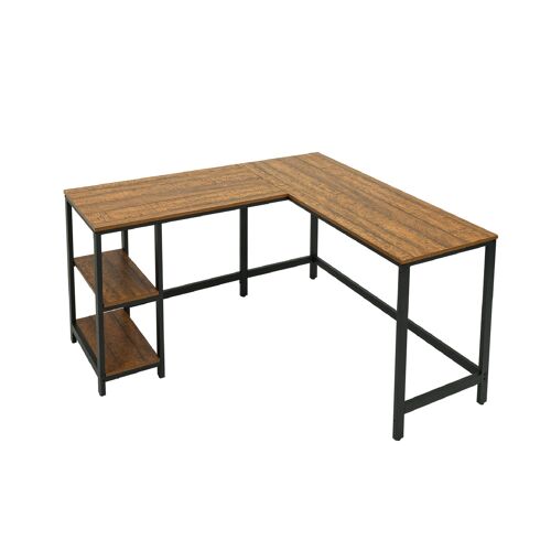 Meerveil Retro Industrial Computer Tableï¼ŒL-shaped, with Open Storage Spaces