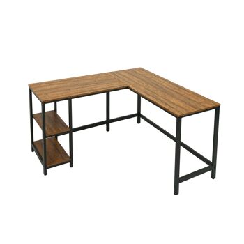 Table d'ordinateur industrielle rétro Meerveil en forme de L, avec espaces de rangement ouverts 1