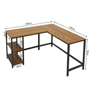 Table d'ordinateur industrielle rétro Meerveil en forme de L, avec espaces de rangement ouverts 4