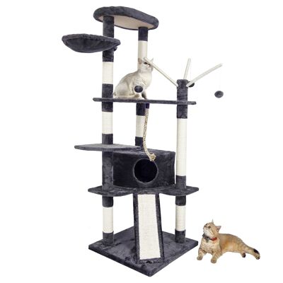 Meerveil Cat Scratching Tree, Large Size, with Stairs, Berths and Jumping Platforms - Dark Grey