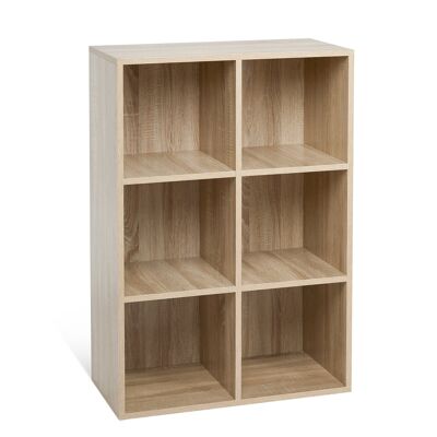 Meerveil Modern Bookcase, 6 Opening Storage Cubes - Natural Wood