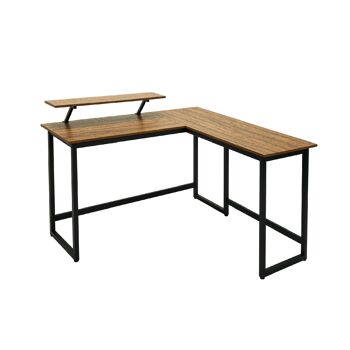 Table d'ordinateur industrielle rétro Meerveil en forme de L, avec support de moniteur 1