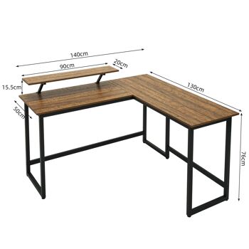 Table d'ordinateur industrielle rétro Meerveil en forme de L, avec support de moniteur 6