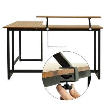 Table d'ordinateur industrielle rétro Meerveil en forme de L, avec support de moniteur 8