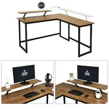 Table d'ordinateur industrielle rétro Meerveil en forme de L, avec support de moniteur 9