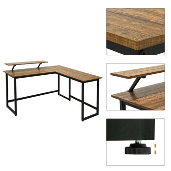 Table d'ordinateur industrielle rétro Meerveil en forme de L, avec support de moniteur 10