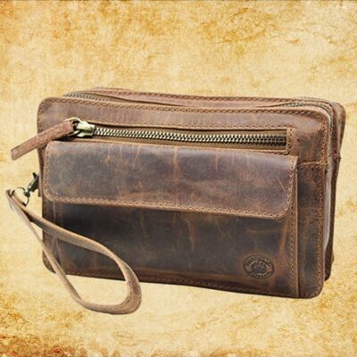 Men's vintage leather empty pocket bag - genuine leather empty pockets - vintage leather bag (brown)