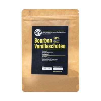 50g real bourbon vanilla beans from Madagascar in a stand-up pouch