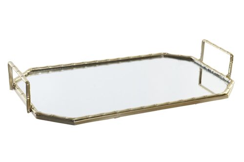 Bandeja decoracion metal espejo 37x22x5 dorado