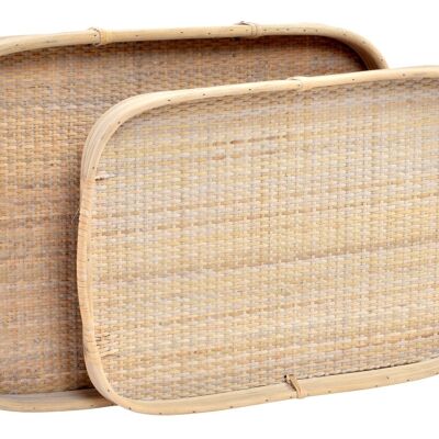 TRAY SET 2 RATTAN 56X36X5,5 NATURAL BROWN