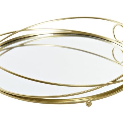 PLATEAU MÉTAL MIROIR 28X28X4,5 CERCLE DORÉ