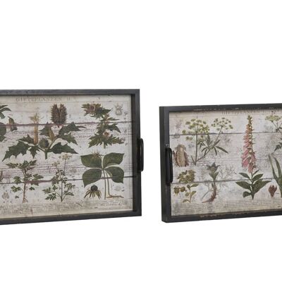 DECORATION TRAY SET 2 WOOD 60X40X8 BOTANICAL