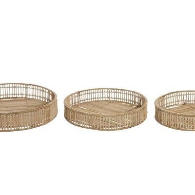 TRAY SET 3 RATTAN 40X40X7,5 NATURAL