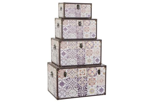 Caja set 4 lienzo madera 68x42x40 azulejos cg188968