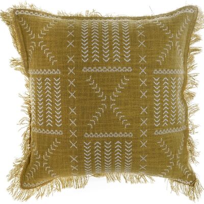 COTTON CUSHION 40X15X40 586GR GR G MUSTARD BORDER