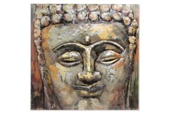 TABLEAU METAL BOIS 80X80X7 BOUDDHA PEINT A LA MAIN 1