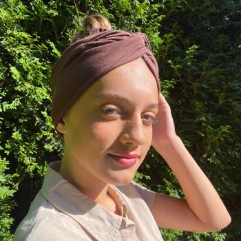 Suzy chocolate brown organic cotton headband 2