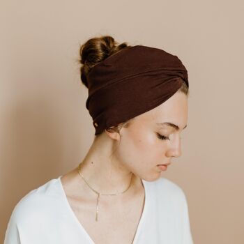 Suzy chocolate brown organic cotton headband 1