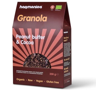 Organic peanut butter and cocoa granola, gluten-free, raw