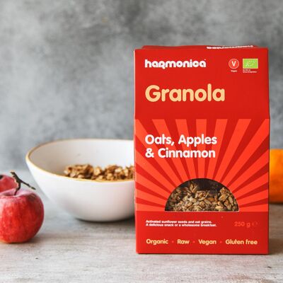 Organic granola with oats, apples and cinnamon