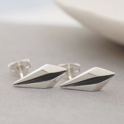 Silver and Black Art Deco Stud Earrings. Geometric jewellery