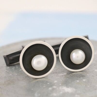 Black Pearl Cufflinks. 30th Anniversary Gift For Him