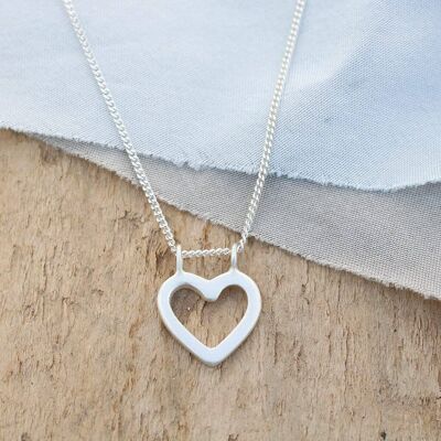 Silver Heart Necklace - Geometric Pendant