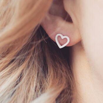 Boucles d'oreilles cœur argent - Clous géométriques 2