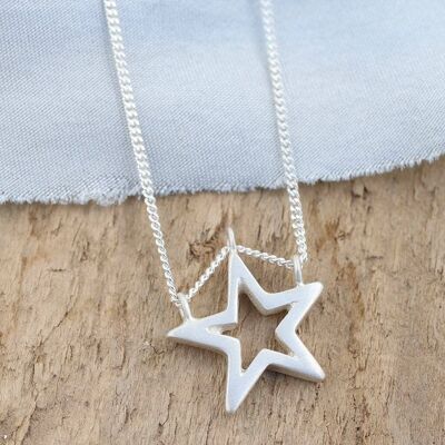 Silver Star Necklace - Geometric Pendant