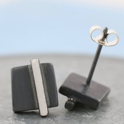 Geometric Earrings - Square Black Studs